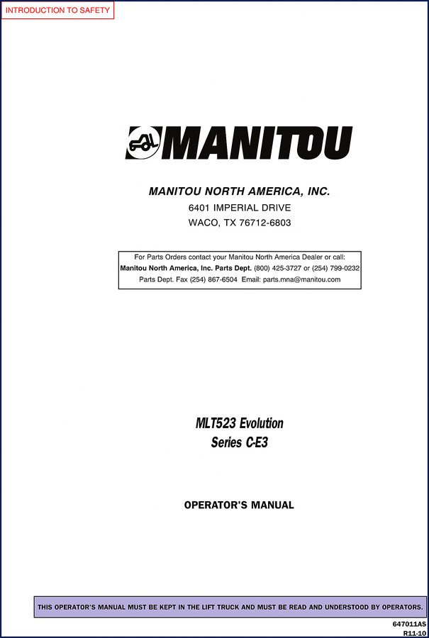 Manitou MLT523 Evolution Series C-E3 Operators Manual cover page