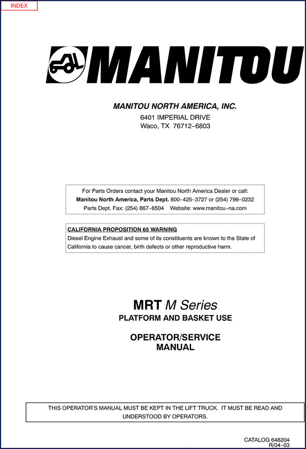 Manitou MRT M Series Operators Manual cover – factory OEM document 230 pages