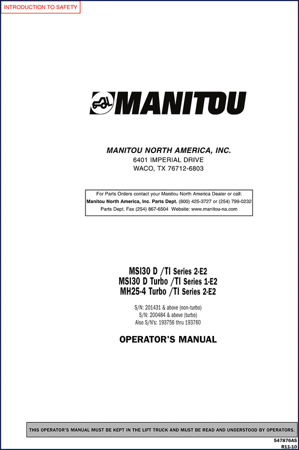Manitou MSI30 D /TI Series 2-E2 Operators Manual cover – 112-page factory document