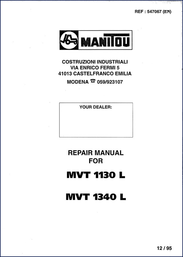 1995 Manitou MVT 1130 L and MVT 1340 L factory repair manual cover