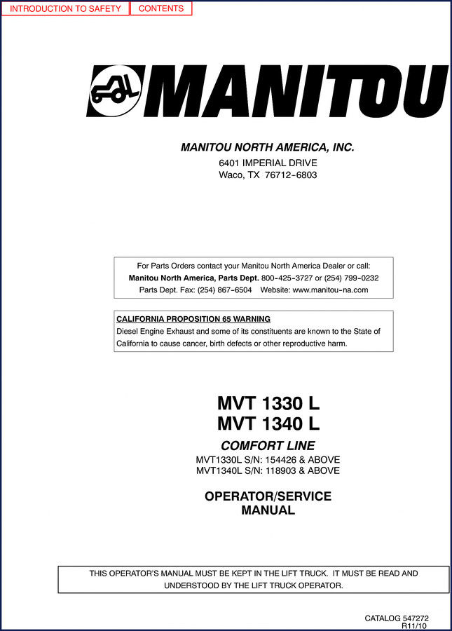 Manitou MVT 1330 L parts catalog cover with boom assembly illustration