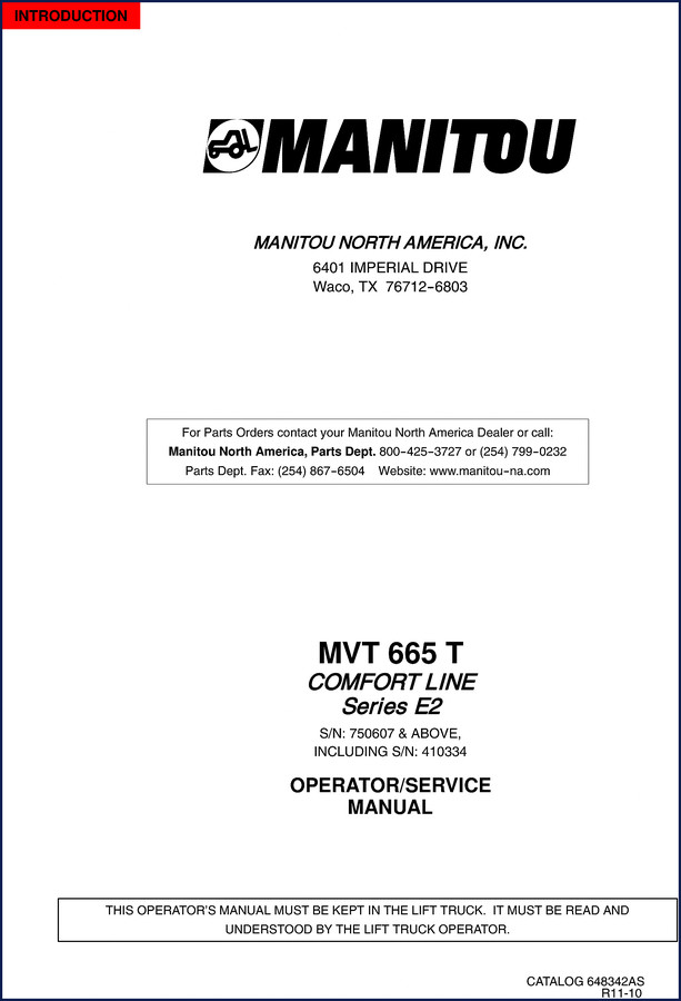 Manitou MVT 665 T, MVT 675 T OEM parts catalog cover showing telehandler illustration