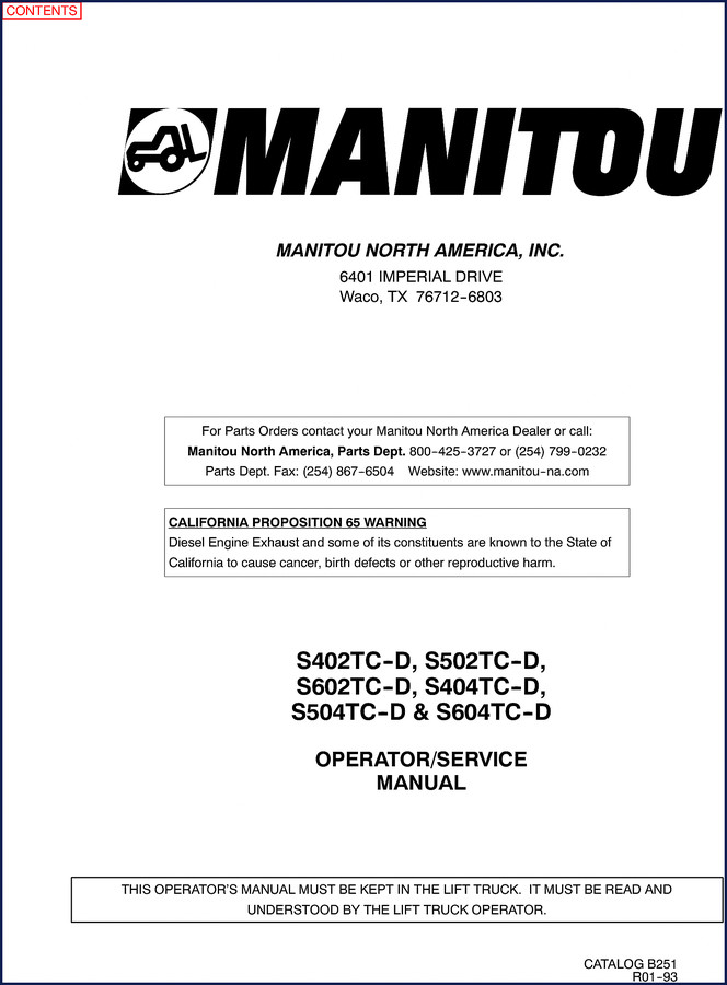 1993 Manitou S402TC-D S502TC-D S602TC-D S404TC-D S504TC-D OEM Parts Catalog cover page