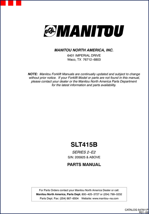 Manitou SLT415B Parts Catalog OEM 306 page factory manual cover