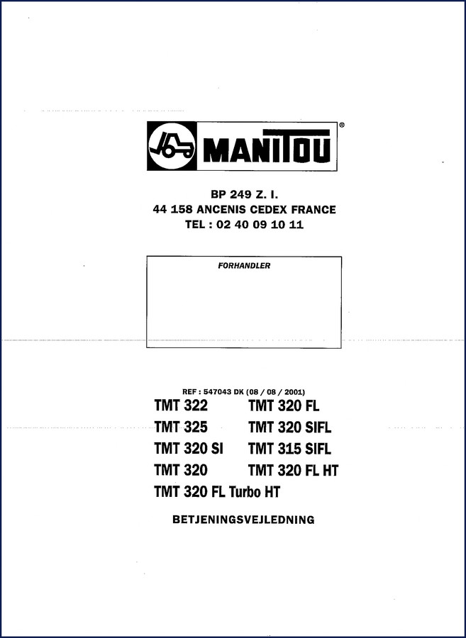 Manitou TMT 322 TMT 320 FL TMT 325 TMT 320 SIFL TMT 320 Si 2001 Operators Manual - cover page