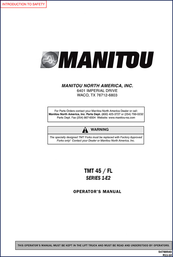 Manitou TMT 45 FL Operators Manual cover - 102 pages OEM factory manual