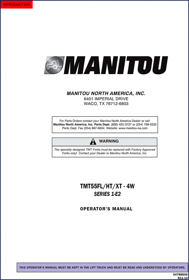 Manitou TMT55FL/HT/XT Operators Manual cover – 104 pages factory document