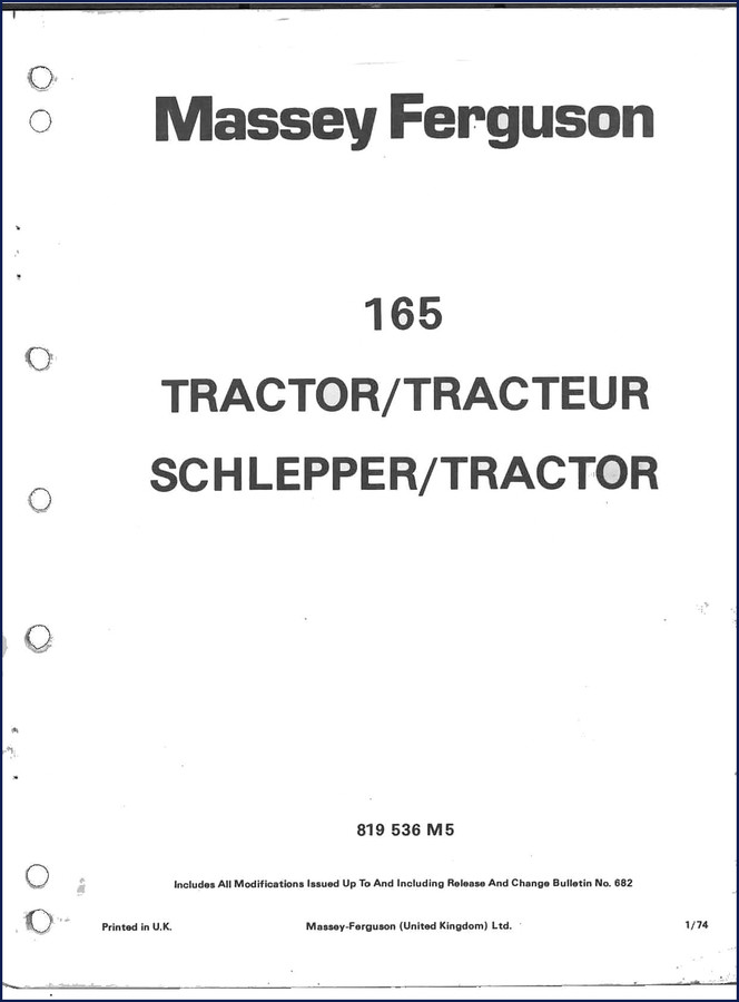 Massey Ferguson 165 1974 Service Manual cover page