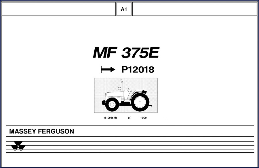 Massey Ferguson 375E 2000 Parts Catalog cover page showing engine and transmission sections