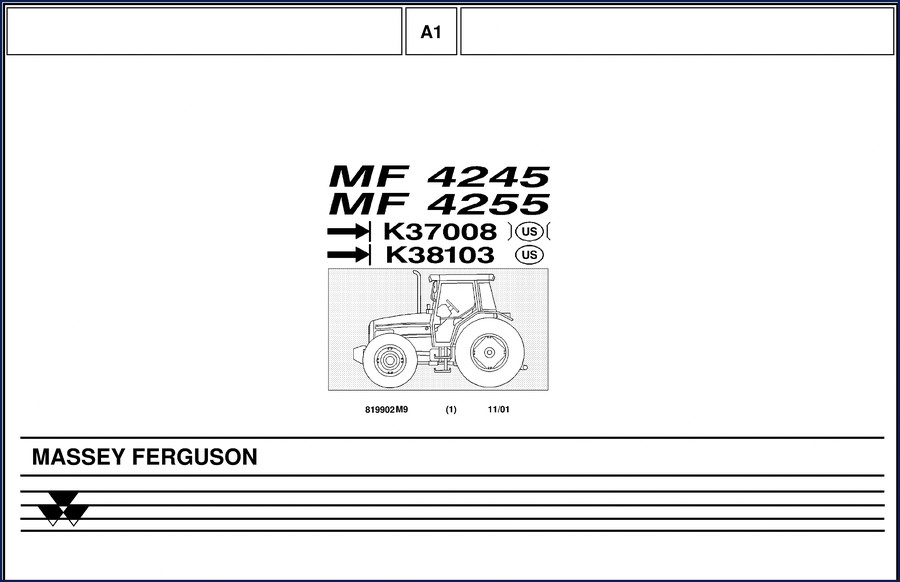 Massey Ferguson 4245 and 4255 2001 Parts Catalog cover and sample exploded view