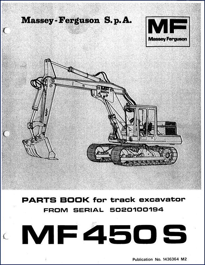 Massey-ferguson 450 S Parts Catalog 1978 cover page showing track excavator illustration