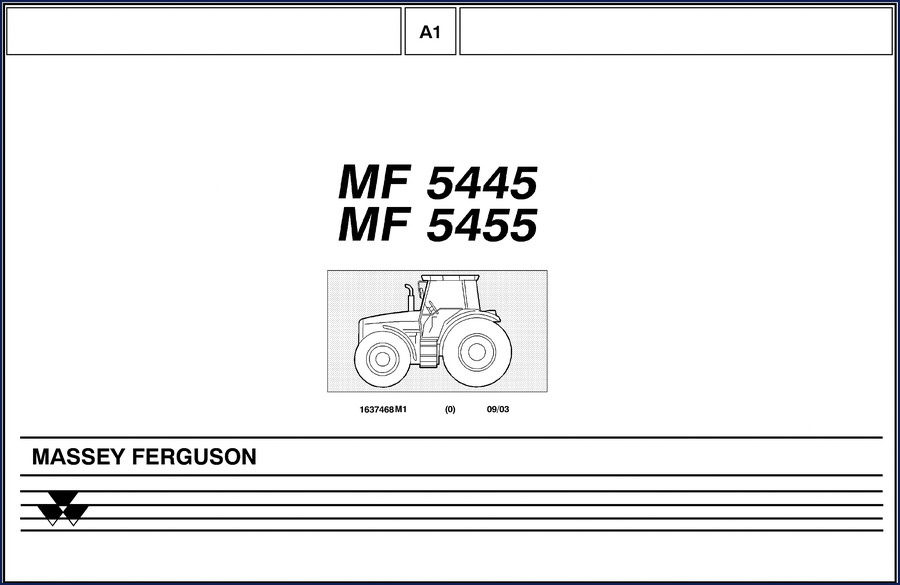 Massey Ferguson 5445 2003 Parts Catalog cover page showing tractor illustration and factory logo