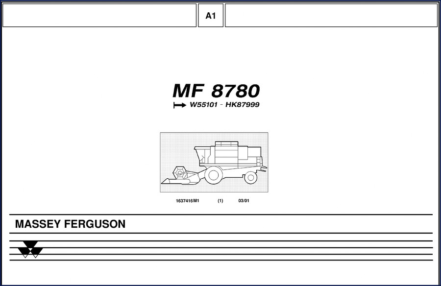 Massey Ferguson 8780 2001 Service Manual cover - factory OEM parts and service manual for combine