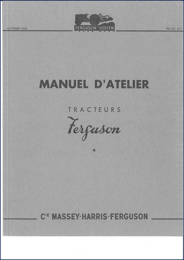 1956 Massey Ferguson FF30 Workshop Manual cover showing Ferguson System logo