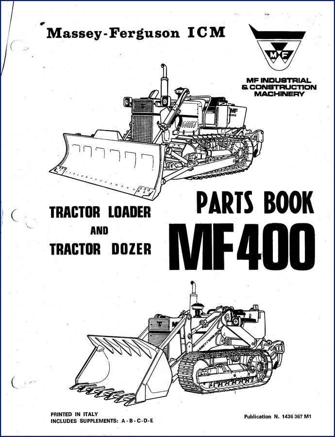 Massey-ferguson MF400 Parts Catalog cover printed in Italy with publication number 1436 367 M1