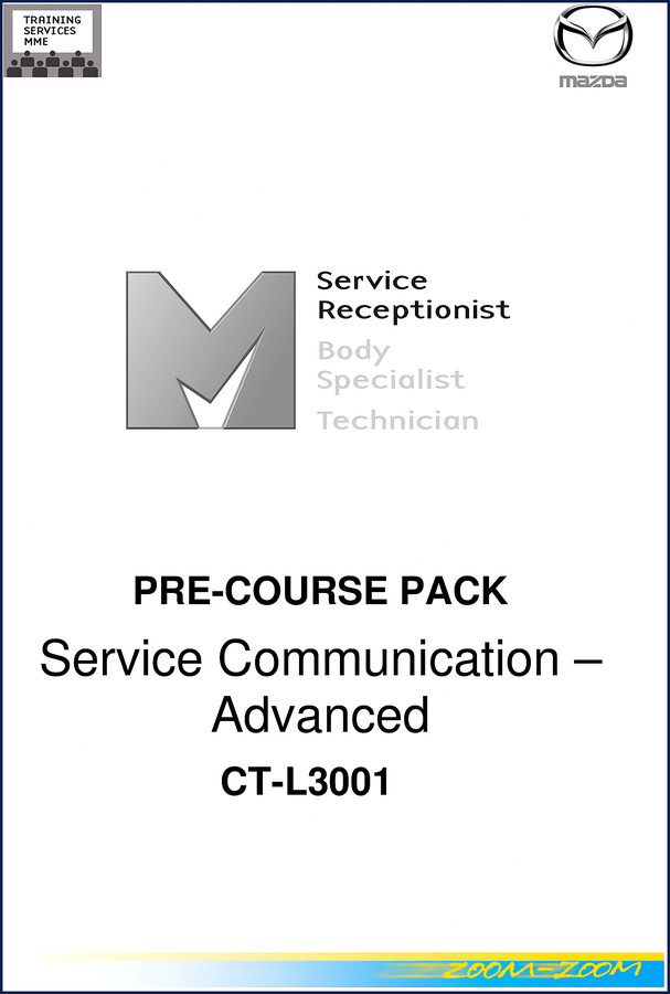Mazda L3001 2005 Training Manual cover showing CT-L3001 pre-course pack and training manual layout