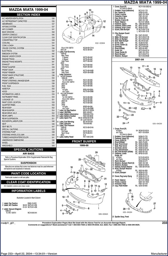 Mazda Miata 2004 Parts Catalog cover page showing factory OEM part numbers for 1990-1997 models