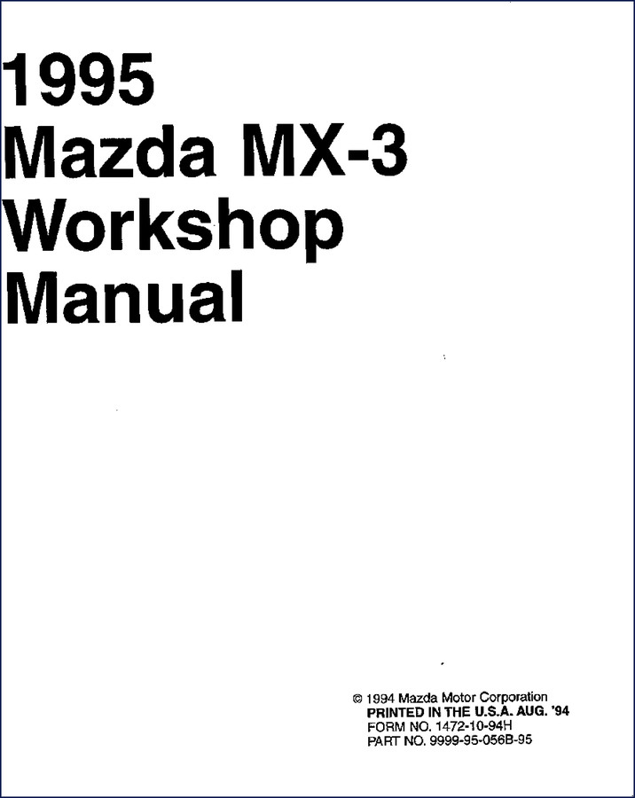 1995 Mazda MX-3 Workshop Manual cover – 1001 pages OEM factory service guide
