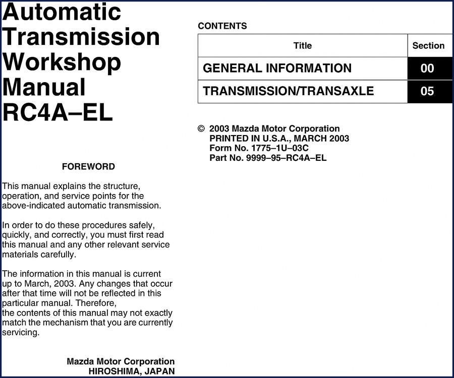 Mazda RC4A-EL 2003 Auto Transmission Workshop Manual cover