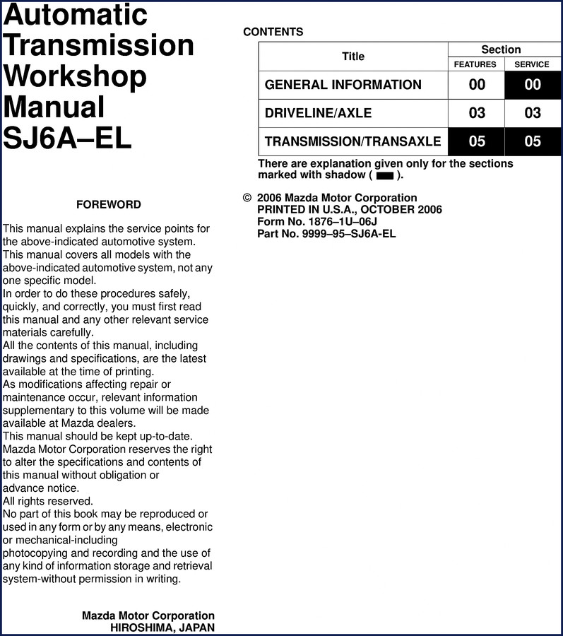 Mazda SJ6A-EL 2006 Workshop Manual cover page