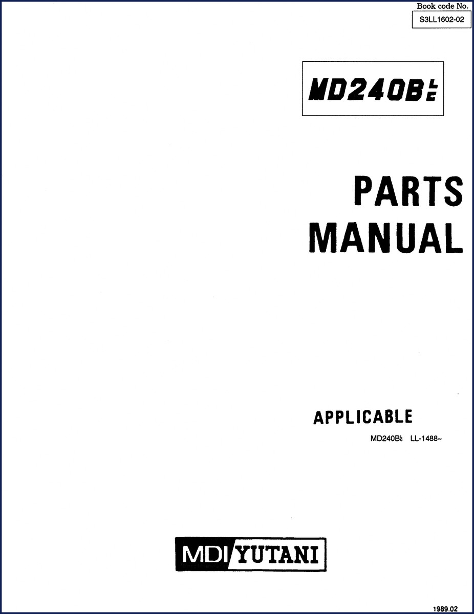 1989 MDI Yutani MD240B Parts Catalog cover – OEM factory manual for construction equipment