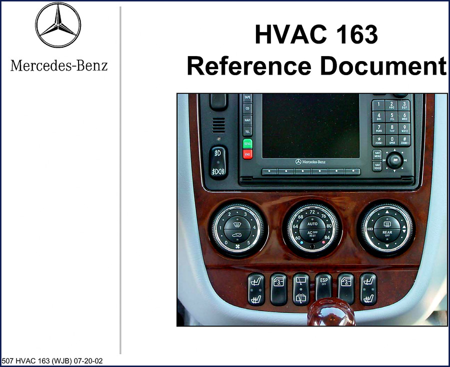 Mercedes-Benz 163 2002 Technical Manual cover showing HVAC system diagram