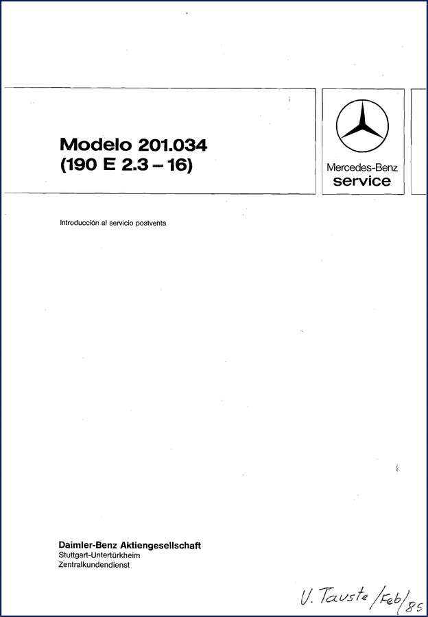 1985 Mercedes-benz 190 E 2.3-16 Service Manual cover