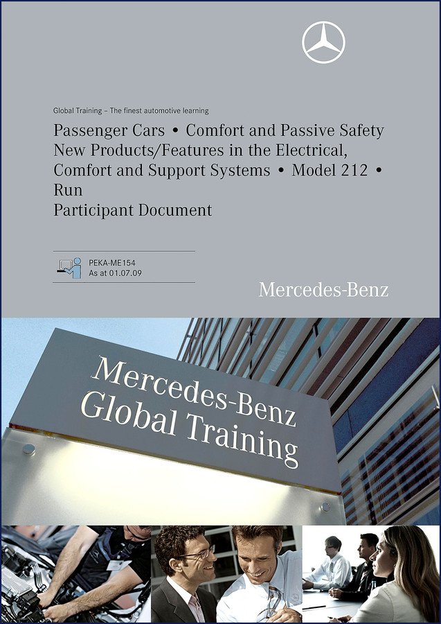 Mercedes-Benz 212 2009 Training Manual cover – OEM factory training document for electrical, comfort and passive safety systems