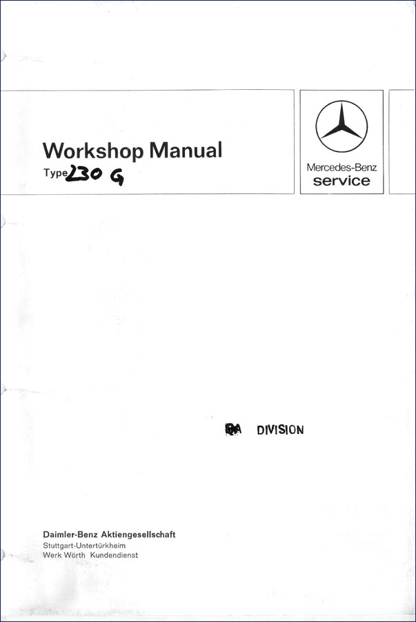 Mercedes-benz 230 G Workshop Manual cover - 236 page factory OEM document