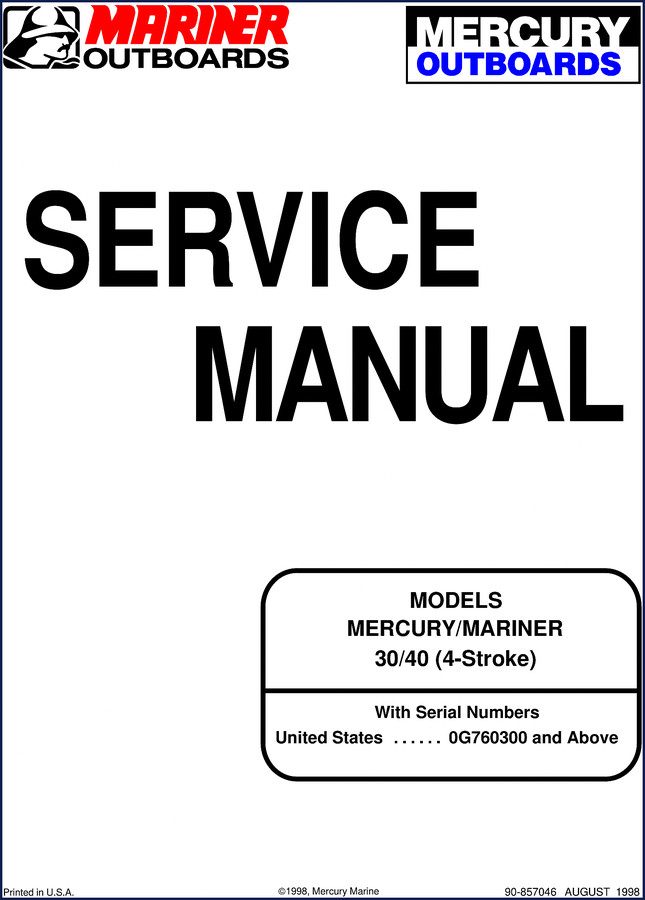 Mercury 30 40 1998 Service Manual cover - OEM factory manual for 4-stroke outboards