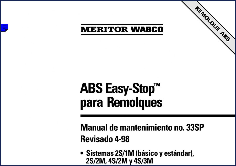 Meritor Wabco ABS Easy-Stop trailer service manual 1998 cover page showing 2S/1M 2S/2M 4S/2M 4S/3M systems