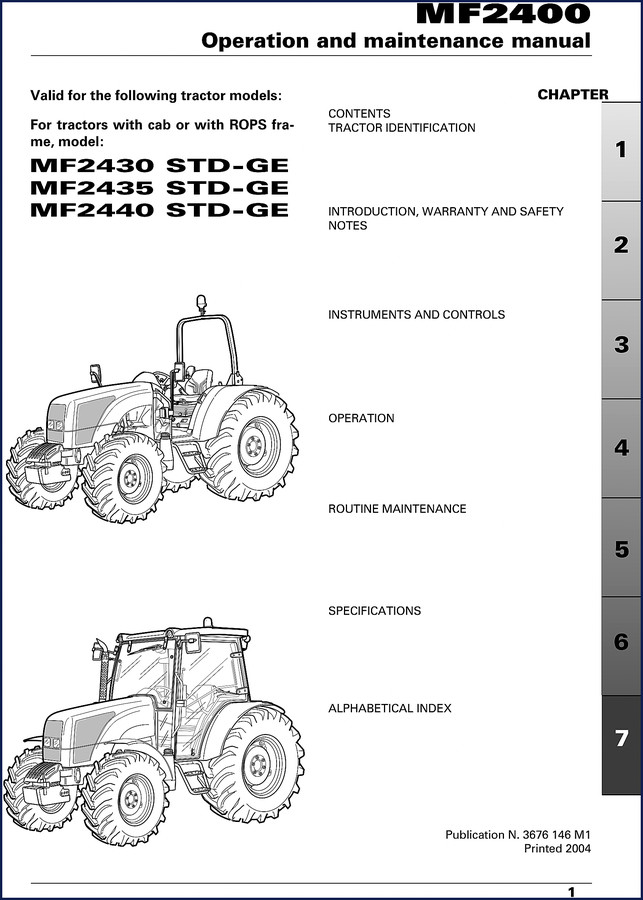 HMF MF2430, MF2435, MF2440 2004 Operators Manual cover page showing tractor and publication number