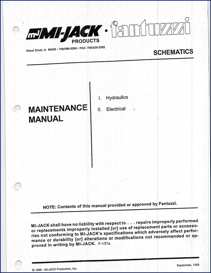 1999 Mi-jack MJ 18 H 56 Electrical Schematic cover image showing maintenance manual for construction equipment