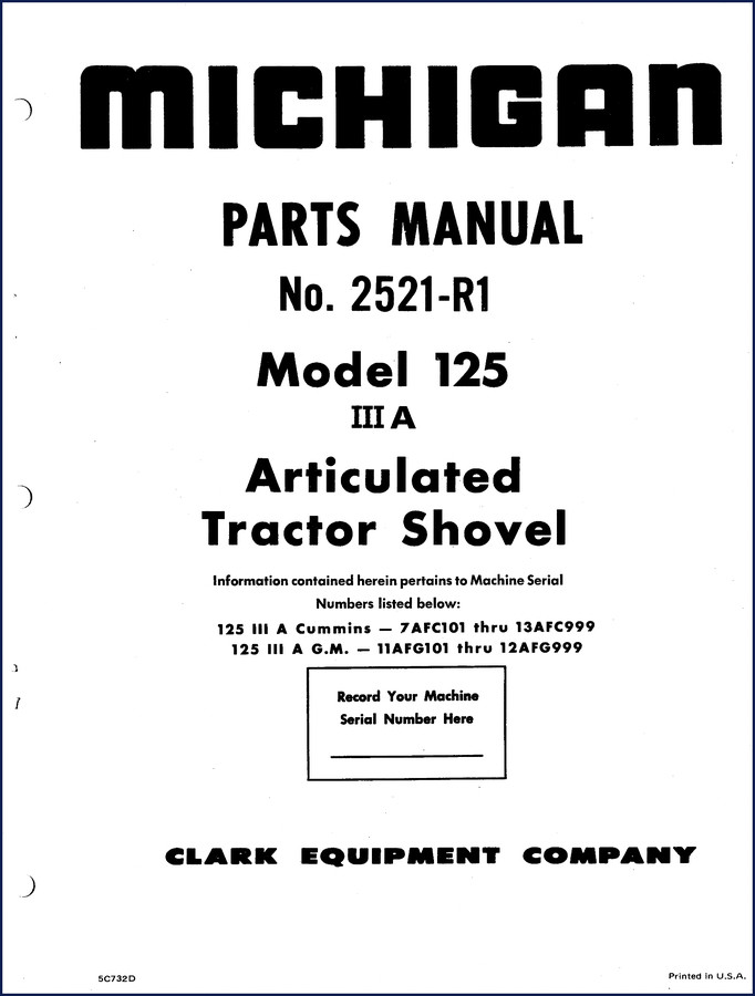 Michigan 125 III A Parts Catalog No. 2521-R1 – OEM factory parts manual cover