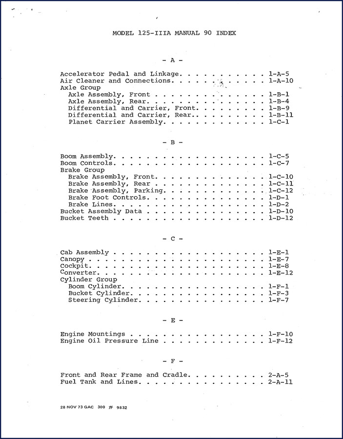 Michigan 125-IIIA 1973 Parts Catalog cover showing loader diagram