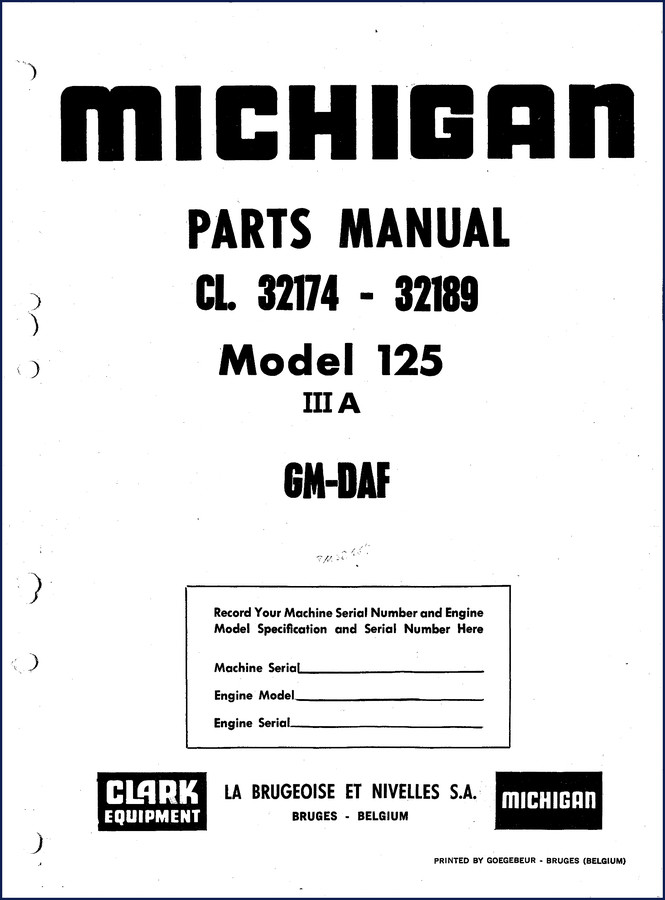 Michigan 125 Parts Catalog cover - 110 pages factory OEM parts manual