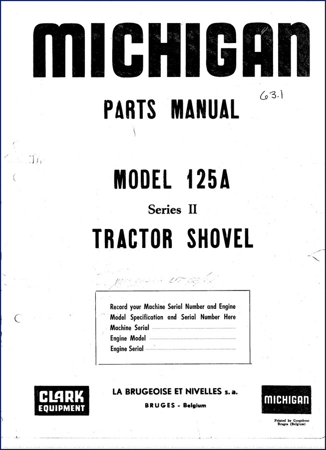 Michigan 125A Series II Tractor Shovel Parts Catalog – OEM factory manual cover