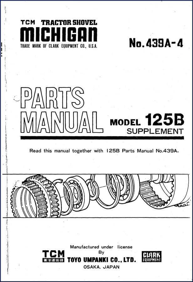 Michigan 125B 1976 Parts Catalog cover page showing the articulated tractor shovel and Clark Equipment branding