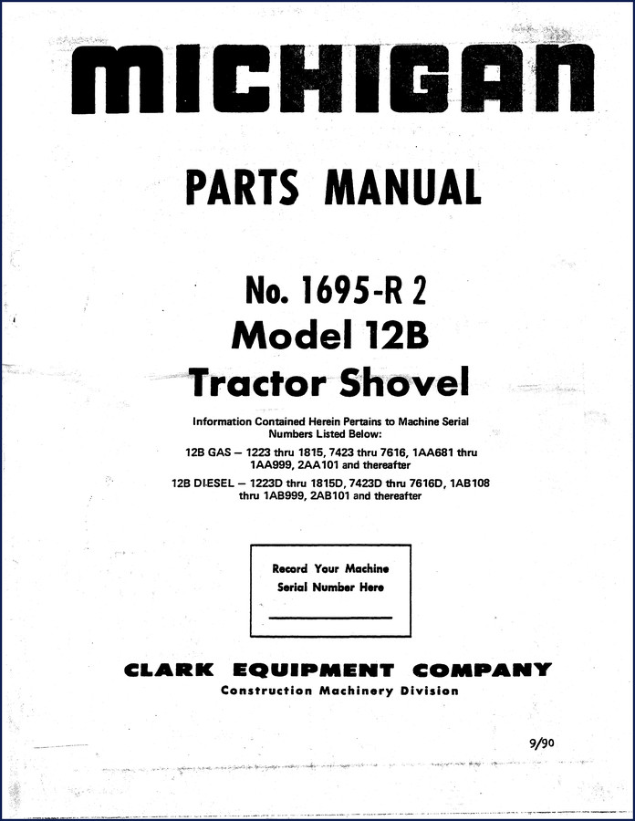 Michigan 12B GAS and 12B DIESEL Parts Catalog cover image