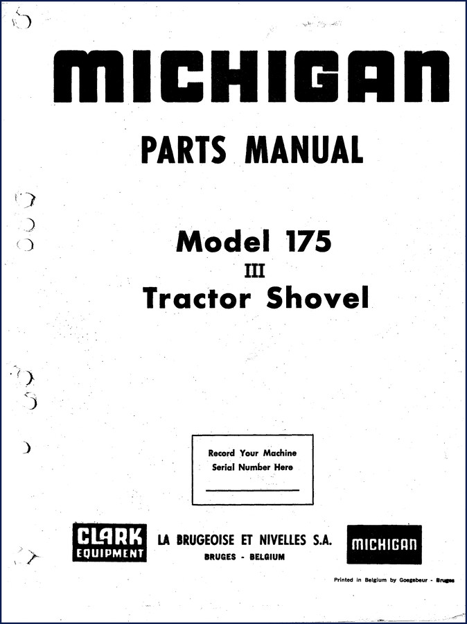 Michigan 175 III Parts Catalog cover page showing tractor shovel and model number