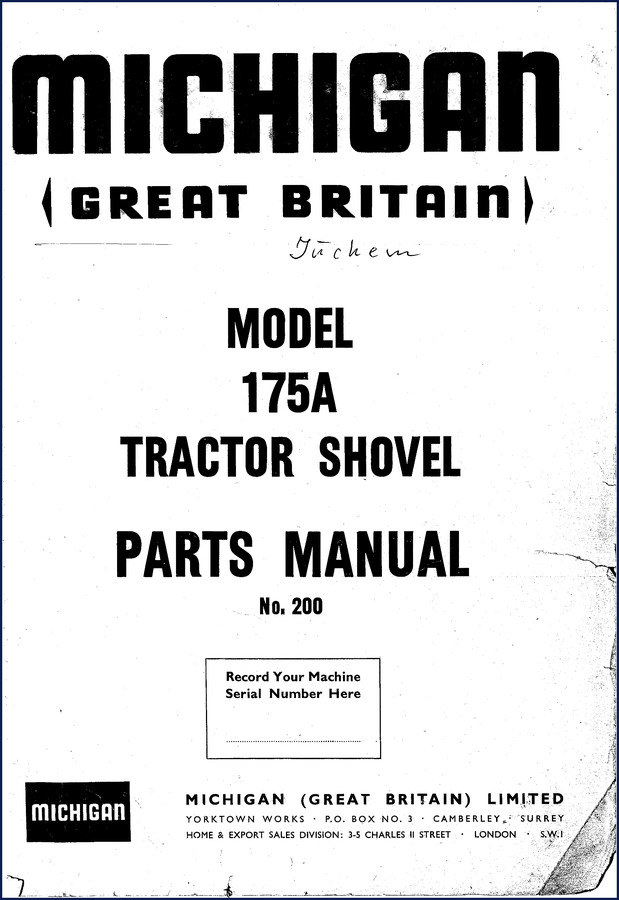 Michigan 175A Tractor Shovel Parts Catalog cover page
