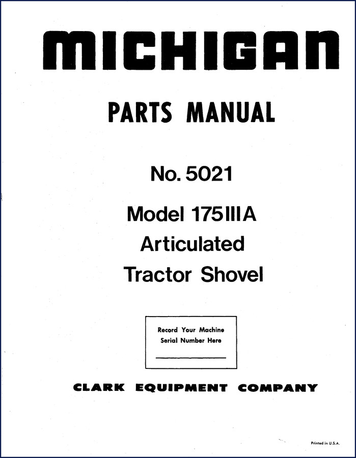 Michigan 175IIIÀ Parts Catalog cover page showing model 175IIIA articulated tractor shovel