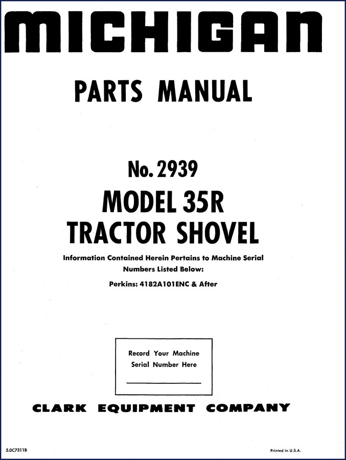 Michigan 35R Parts Catalog 158 pages factory OEM diagrams alphabetical index