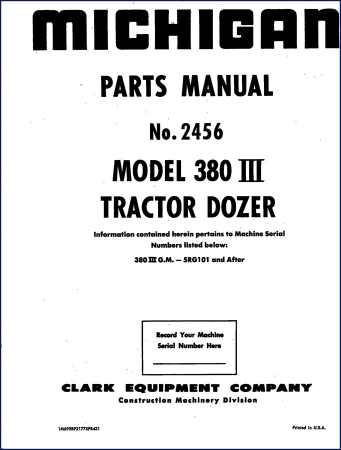 Michigan 380 III parts catalog cover – factory OEM parts manual for tractor dozer