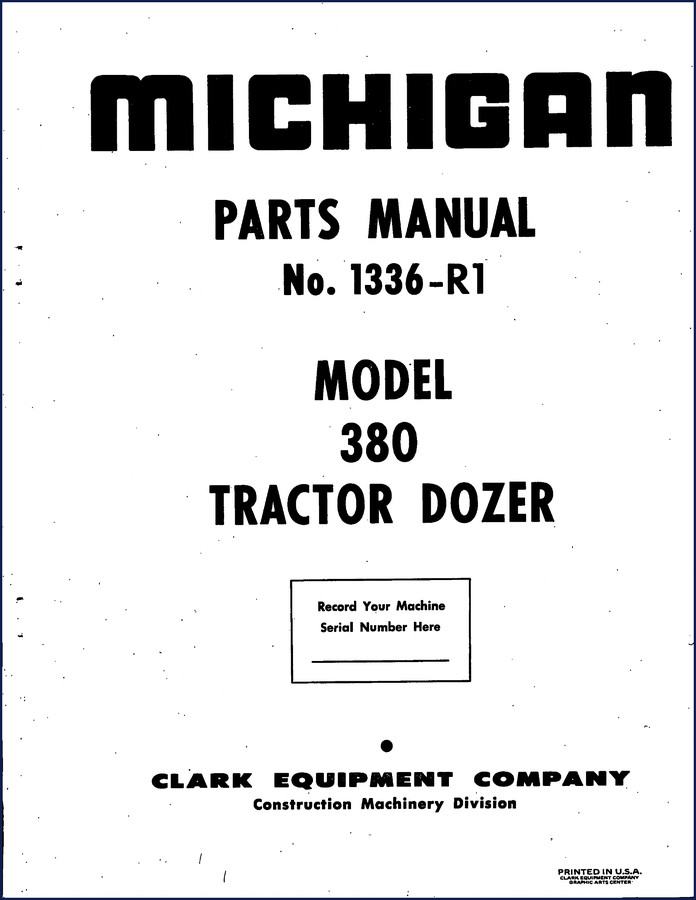 Michigan 380 Tractor Dozer Parts Catalog – OEM factory manual cover