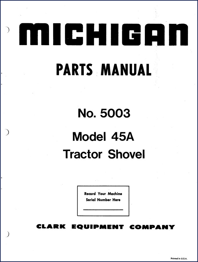 Michigan Model 45A Tractor Shovel Parts Catalog cover - 96 pages