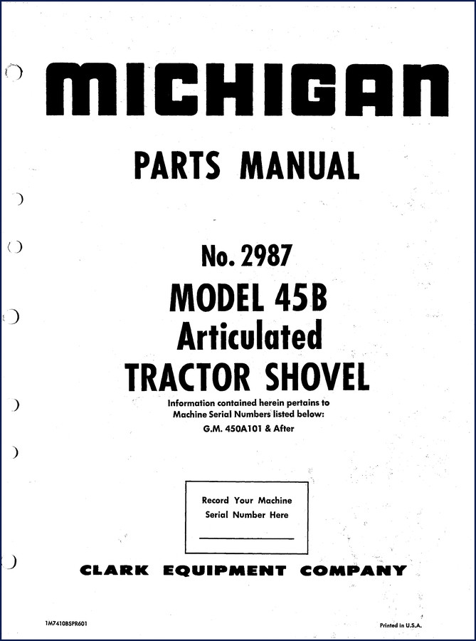 Michigan 45B 1979 Parts Catalog cover page showing model number and Clark Equipment Company