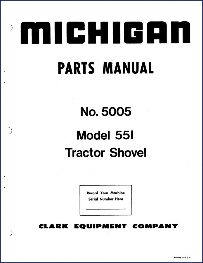 Michigan 55I Tractor Shovel Parts Manual – 88-page factory parts catalog page 1