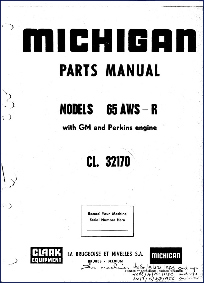 Michigan 65 AWS-R Parts Catalog - 214-page OEM factory parts manual cover