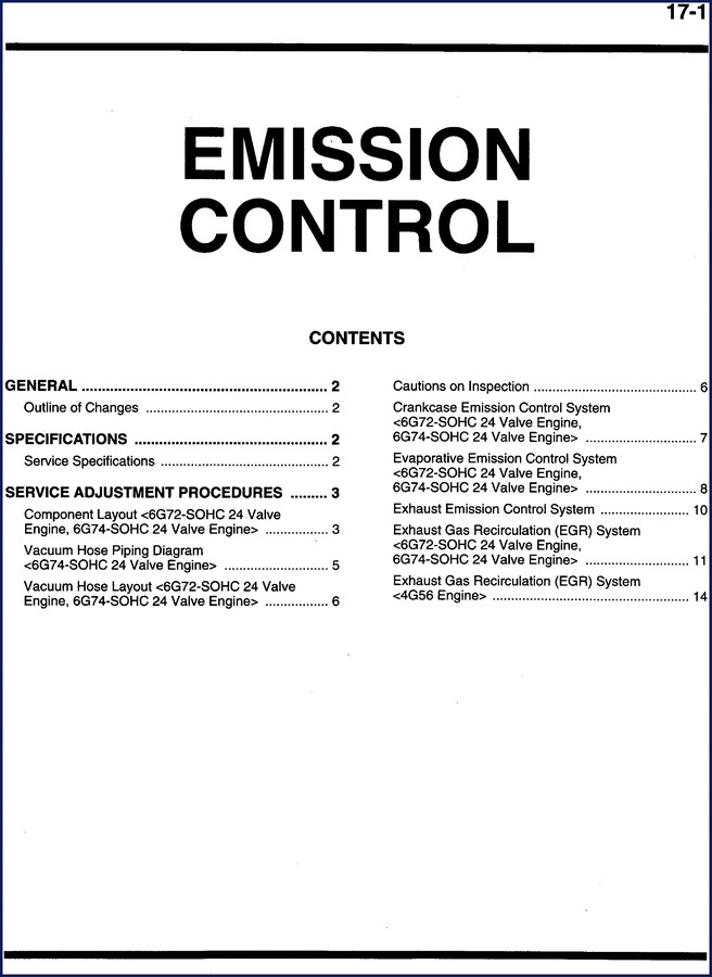 Mitsubishi 6G72 and 6G74 emission control service manual component layout diagram